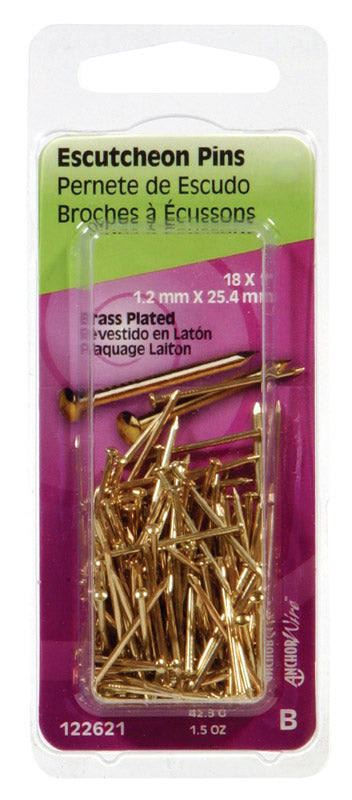 Hillman 18 Ga. X 1 in. L Brass-Plated Steel Escutcheon Pins 1 pk 1.5 oz