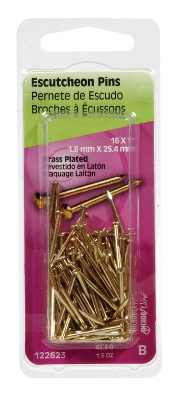 Hillman 16 Ga. X 1 in. L Brass-Plated Steel Escutcheon Pins 1 pk 1.5 oz