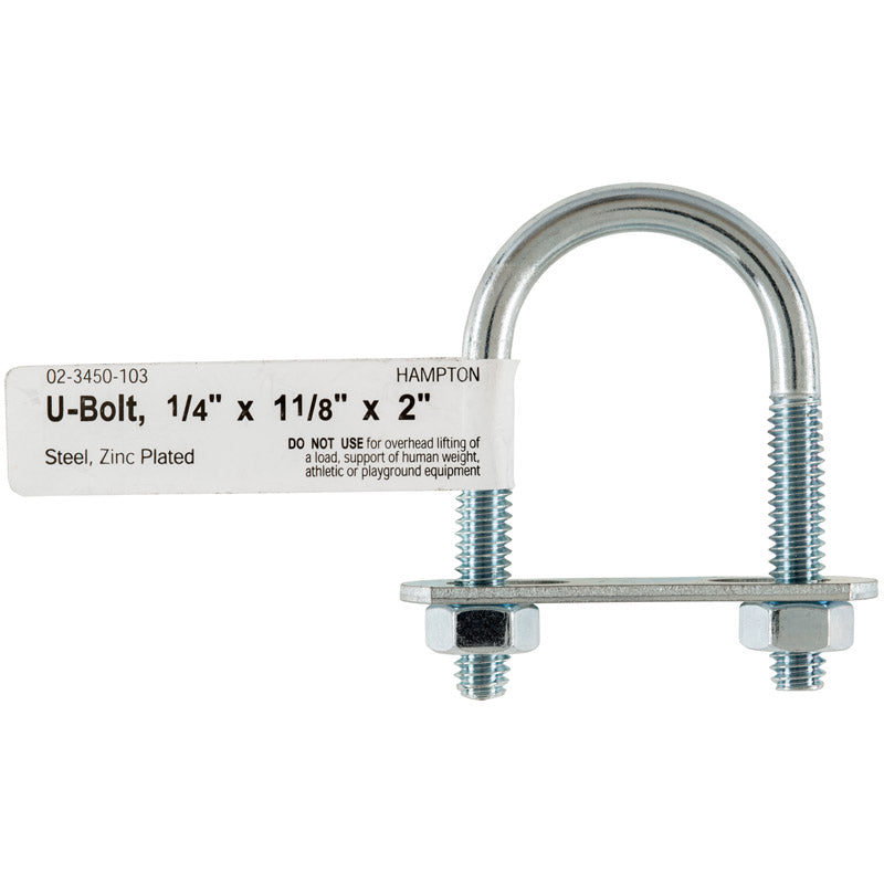 Hampton 1/4 in. X 1-1/8 in. W X 2 in. L Coarse Zinc-Plated Steel U-Bolt