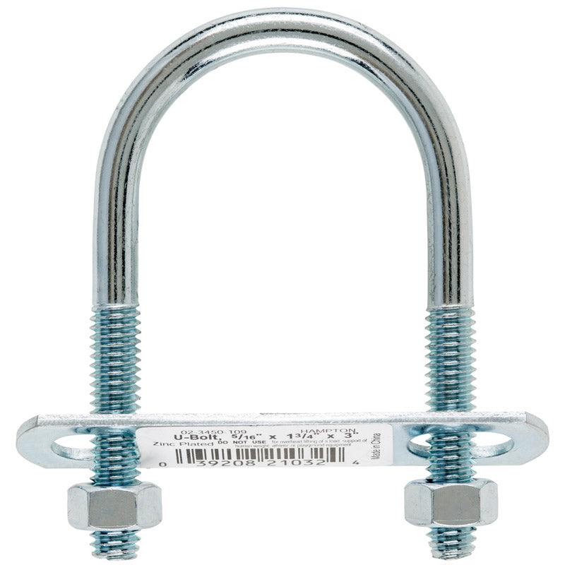Hampton 5/16 in. X 1-3/4 in. W X 3 in. L Coarse Zinc-Plated Steel U-Bolt