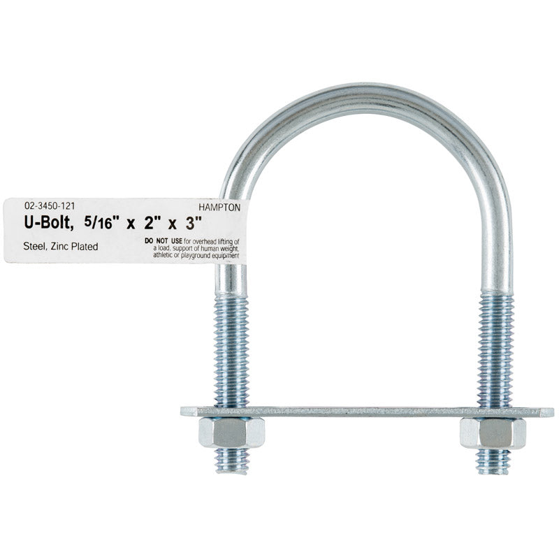 Hampton 5/16 in. X 2 in. W X 3 in. L Coarse Zinc-Plated Steel U-Bolt
