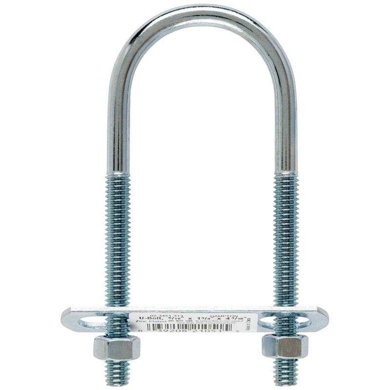 Hampton 5/16 in. X 1-3/4 in. W X 4-3/16 in. L Coarse Zinc-Plated Steel U-Bolt