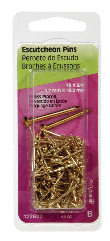 Hillman 14 Ga. X 3/4 in. L Brass-Plated Steel Escutcheon Pins 1 pk 1.5 oz
