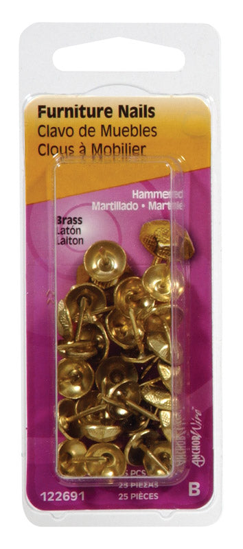 Hillman 4.88 in. Furniture Brass-Plated Brass Nail Hammered Head