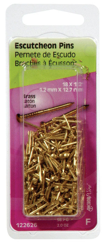Hillman 18 Ga. X 1/2 in. L Brass Escutcheon Pins 1 pk 2 oz