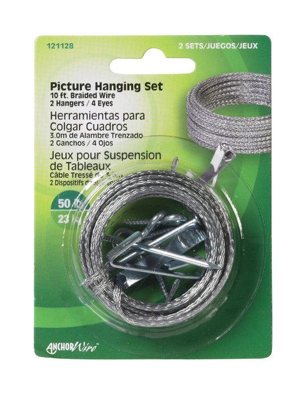 Hillman AnchorWire Steel-Plated Conventional Picture Hanging Set 50 lb 2 pk