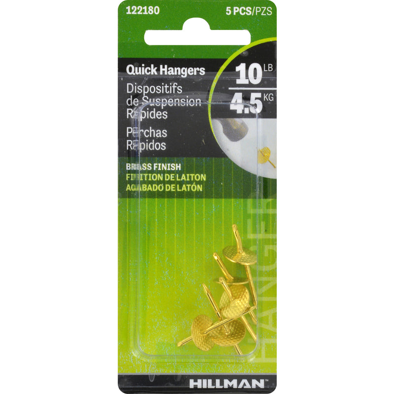Hillman AnchorWire Brass-Plated One Piece Quick Hanger 10 lb 5 pk