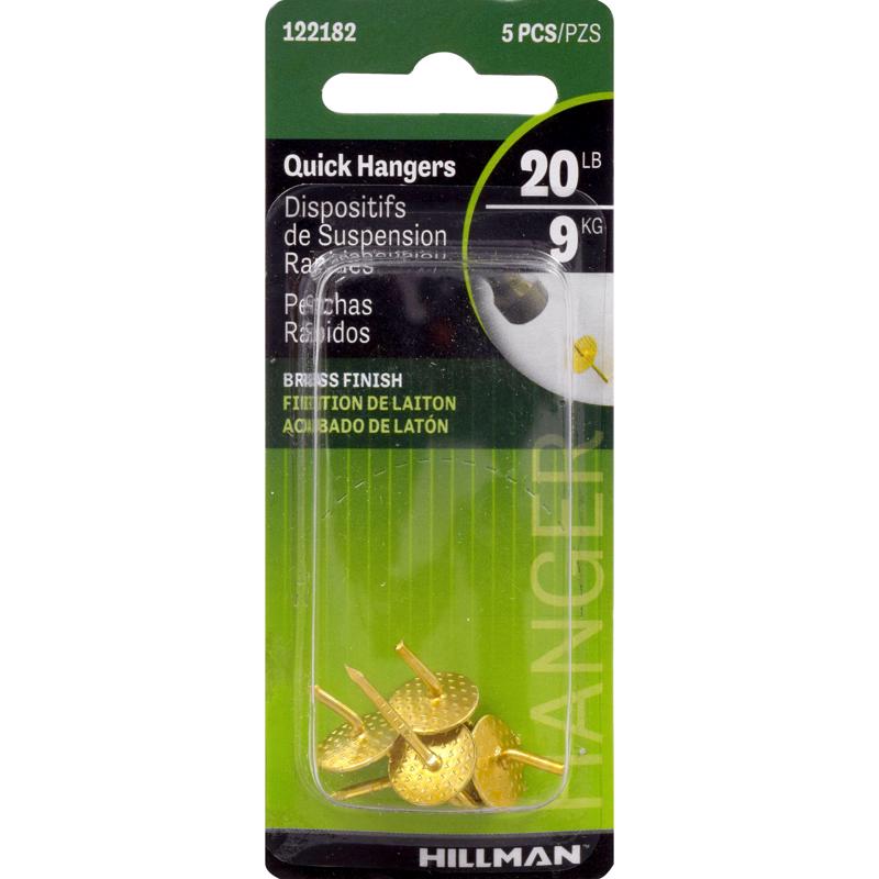 Hillman AnchorWire Brass-Plated One Piece Quick Hanger 20 lb 5 pk