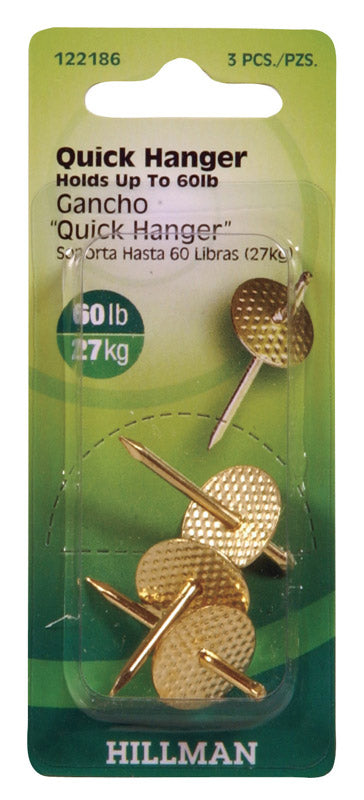 Hillman Brass-Plated Gold One Piece Quick Hanger 60 lb 3 pc