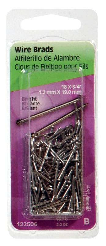 Hillman 18 Ga. X 3/4 in. L Bright Steel Brad Nails 1 pk 2 oz
