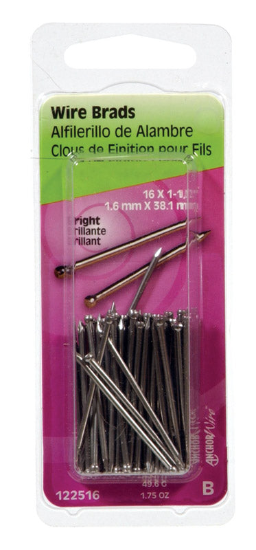Hillman 16 Ga. X 1-1/2 in. L Bright Steel Brad Nails 1 pk 1.75 oz