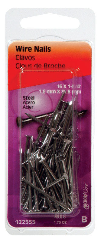 Hillman 16 Ga. X 1-1/4 in. L Bright Steel Wire Nails 1 pk 1.75 oz