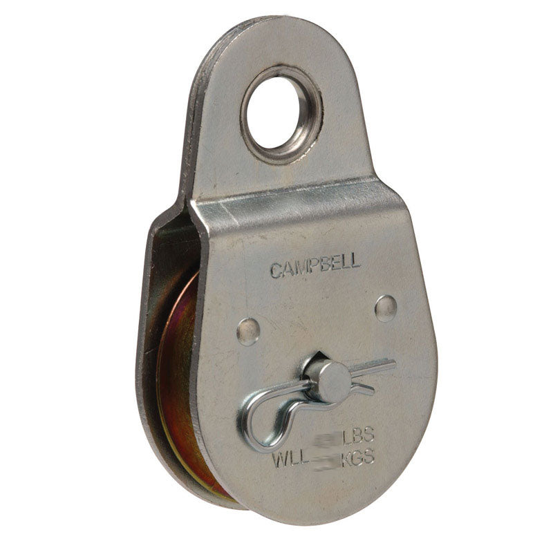 Campbell 2 in. D Zinc Plated Steel Fixed Eye Single Sheave Rigid Eye Pulley