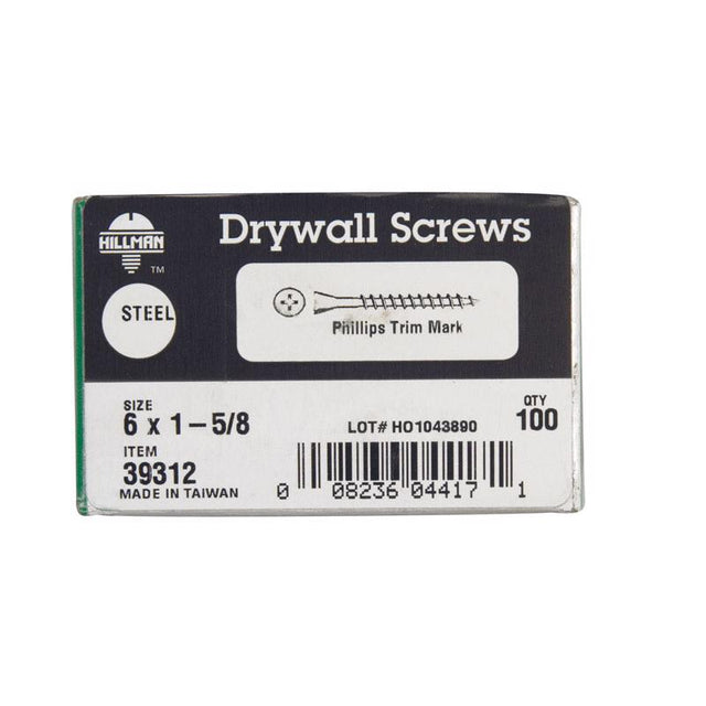 HILLMAN No. 6 X 1-5/8 in. L Phillips Drywall Screws 100 pk