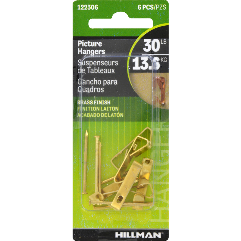 Hillman AnchorWire Brass-Plated Gold Conventional Picture Hanger 30 lb 6 pk