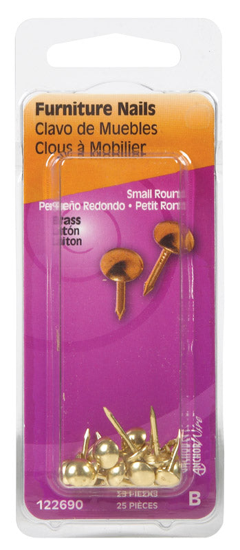 Hillman 7/16 in. Furniture Brass-Plated Brass Nail Round Head