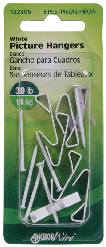 Hillman AnchorWire Steel-Plated White Standard Picture Hanger 30 lb 6 pk