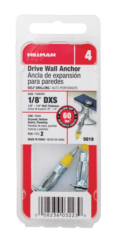 Hillman 1/8 in. D X 1/8 X-Short in. L Metal Round Head Drive Wall Anchors 2 pk