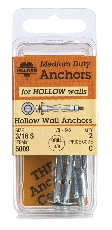 Hillman 3/16 in. D X 2 1/4 in. L Metal Round Head Hollow Wall Anchors 2 pk