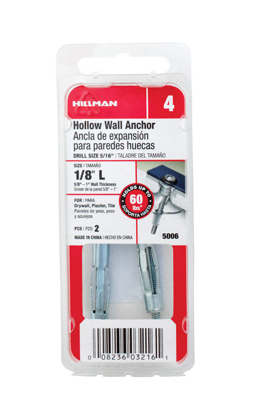Hillman 1/8 in. D X 12 in. L Metal Round Head Hollow Wall Anchors 2 pk