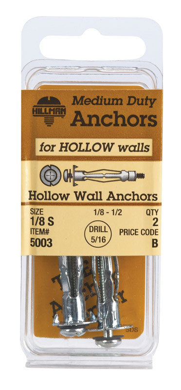 Hillman 1/8 in. D X 1 1/2 in. L Metal Round Head Hollow Wall Anchors 2 pk
