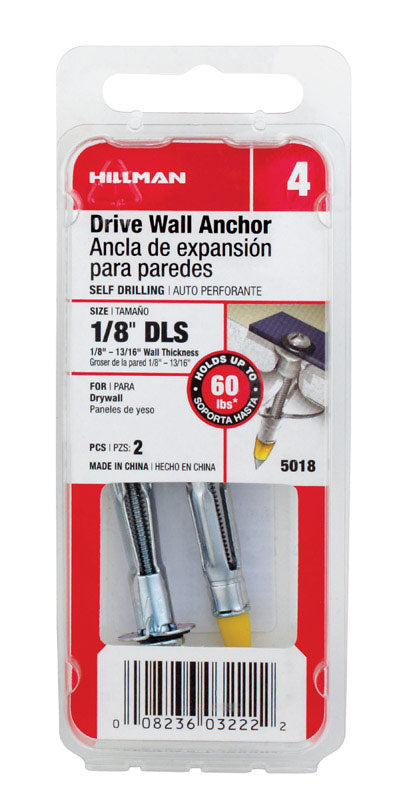 Hillman 1/8 in. D X 1/8 LS  Multi-Grip Range in. L Steel Round Head Drive Wall Anchors 2 pk