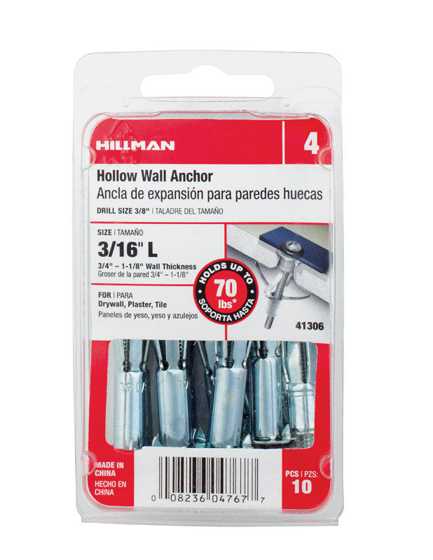 Hillman 3/16 in. D X 3/16 Long in. L Metal Pan Head Hollow Wall Anchors 10 pk