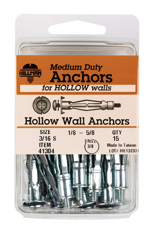 Hillman 3/16 in. D X 3/16 Short in. L Metal Pan Head Hollow Wall Anchors 15 pk
