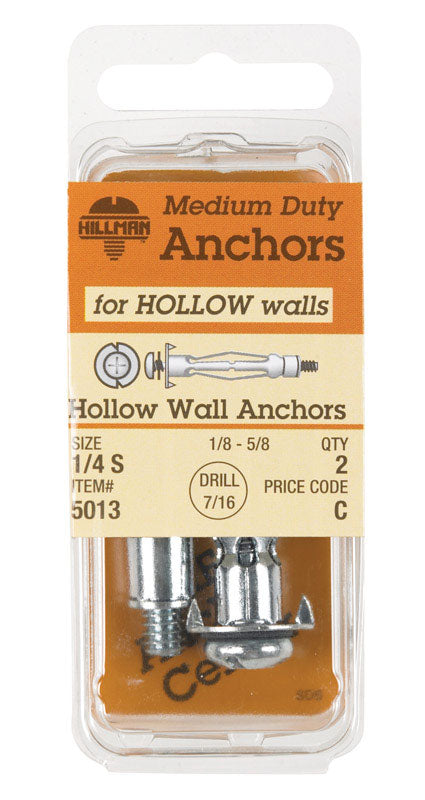 Hillman 1/4 in. D X 2 1/4 in. L Metal Pan Head Hollow Wall Anchors 2 pk
