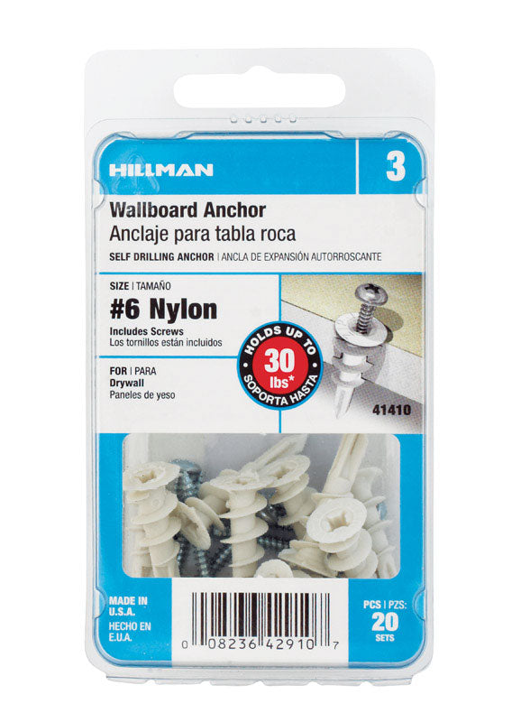 Hillman .138 in. D X 1-1/4 in. L Nylon Pan Head Wallboard Anchors 20 pk