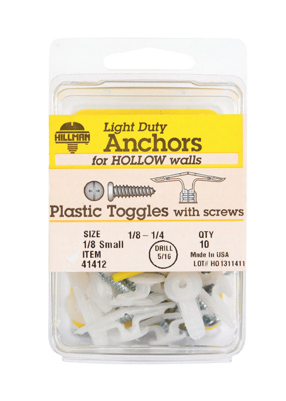 Hillman 1/8 in. D X 1/8 Small in. L Plastic Pan Head Pop-Toggle Anchors 10 pk