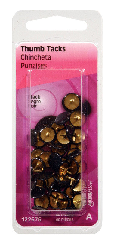 Hillman Black Push Pins 40 pk