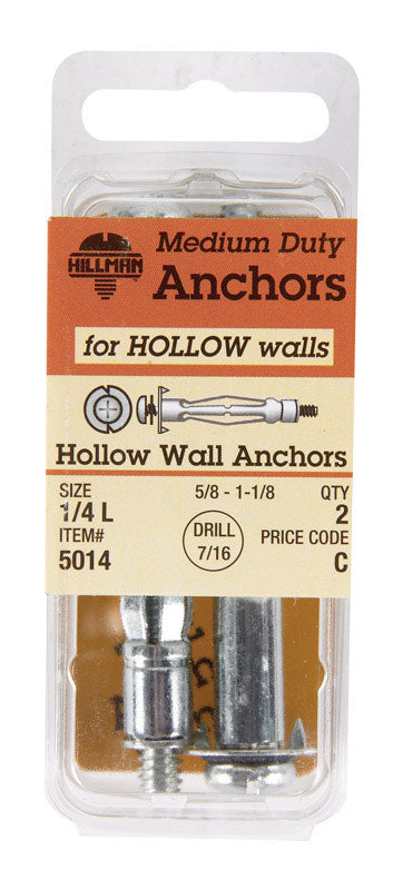 Hillman 1/4 in. D X 2 3/4 in. L Steel Pan Head Hollow Wall Anchors 2 pk
