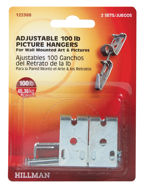 Hillman AnchorWire Metallic Adjustable Picture Hanger 100 lb 2 pk
