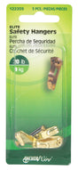 Hillman Elite Brass-Plated Safety All Purpose Hanger 20 lb 3 pk