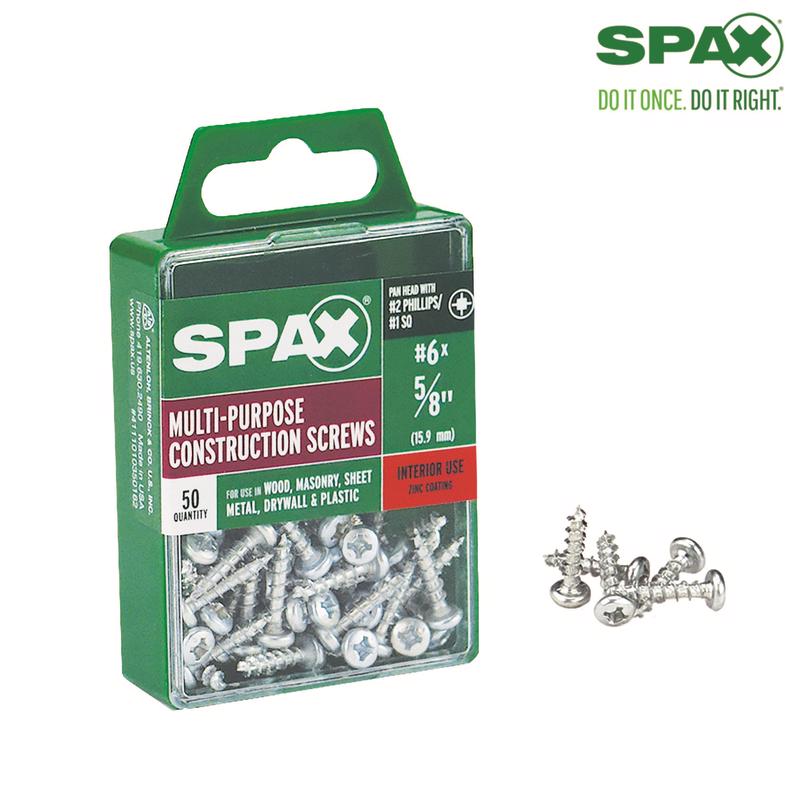 SPAX No. 6 X 5/8 in. L Phillips/Square Zinc-Plated Multi-Material Screw 50 pk