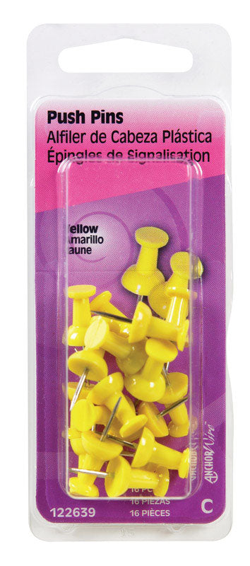 Hillman Yellow Push Pins 16 pk