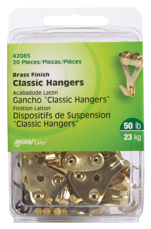 Hillman AnchorWire Brass-Plated Classic Picture Hanger 50 lb 20 pk