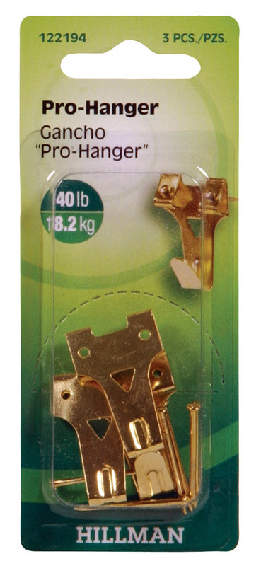 Hillman AnchorWire Brass-Plated Gold Professional Picture Hanger 40 lb 3 pk