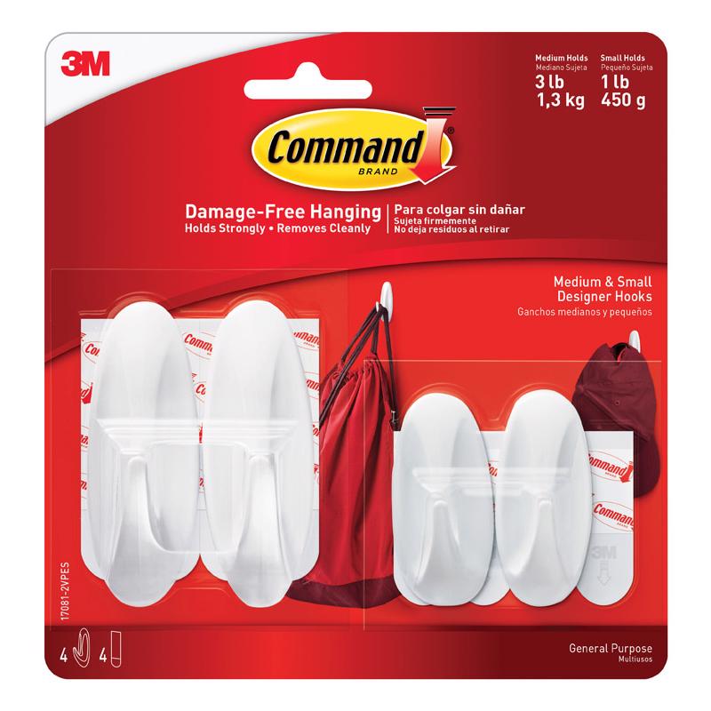 3M Command Medium Plastic Designer Hooks 3.15 in. L 4 pk