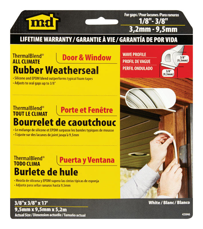 M-D White Rubber Weatherstrip For Windows 17 ft. L X 3/8 in.