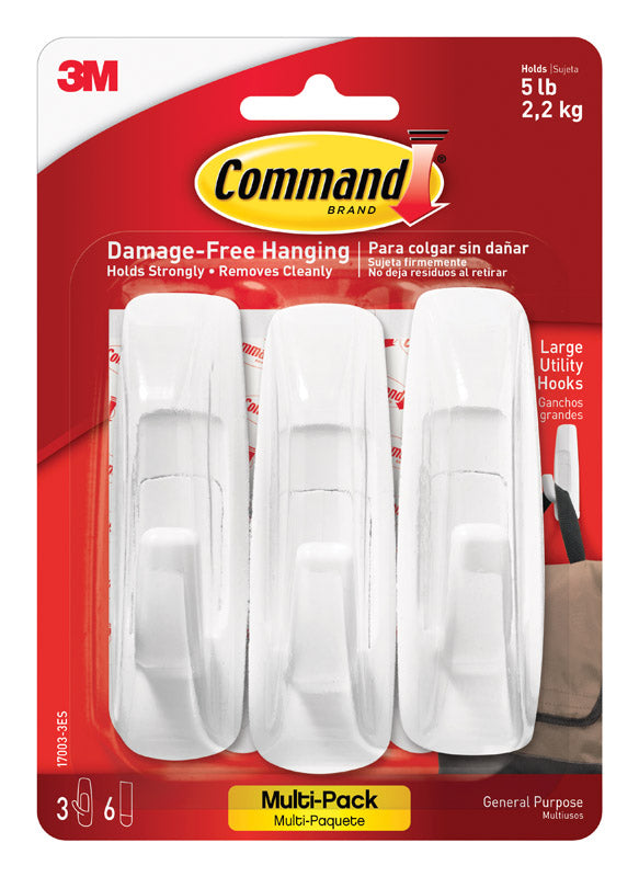 3M Command White Utility Hooks 5 lb 3 pk