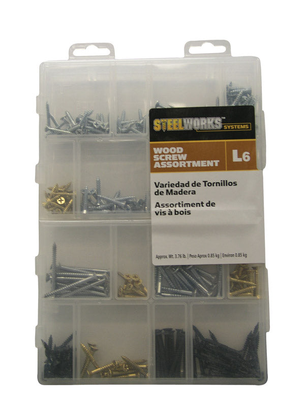 Steelworks L6 No.6, No.8 X Assortment in. L Phillips Zinc-Plated Wood Screw Assortment 6 pk
