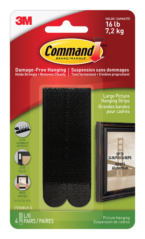 3M Command Black Large Picture Hanging Strips 16 lb 4 pk
