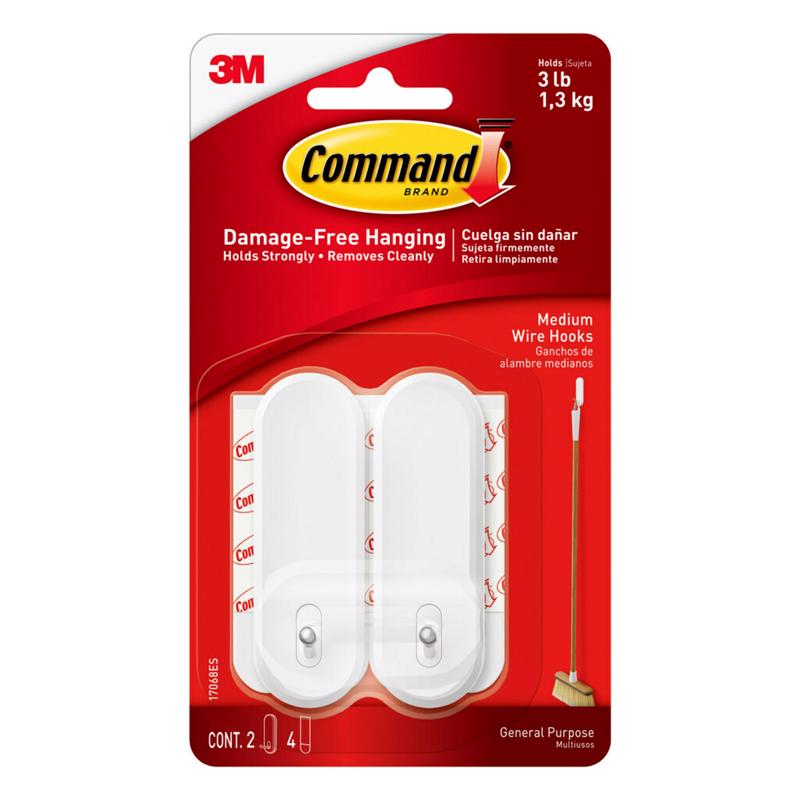 3M Command Medium Plastic Wire Hooks 3.16 in. L 2 pk