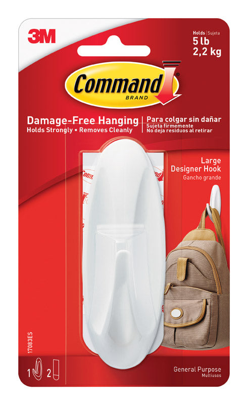 3M Command Large Plastic Designer Hooks 4.125 in. L 1 pk