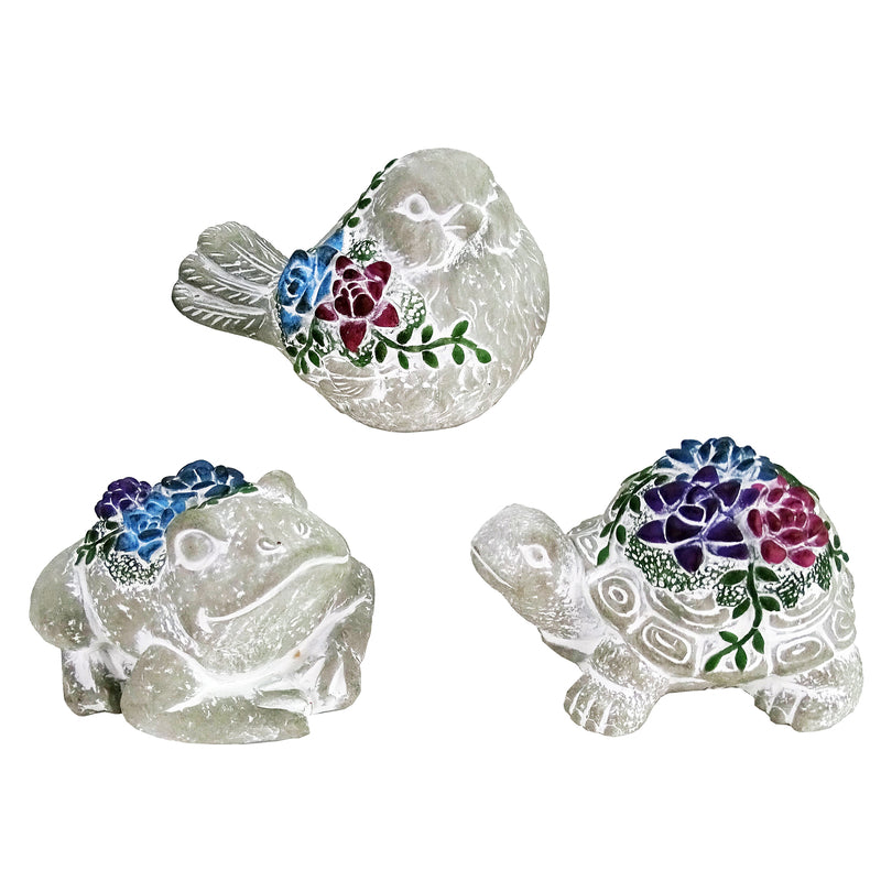 Alpine Multicolored Cement 3 in. H Mini Floral Animal Statue