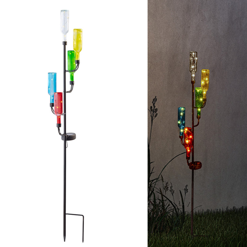 Alpine Multicolored Glass/Iron 37 in. H Bottle Tree Solar Garden Stake