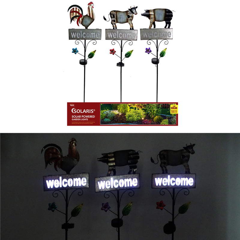 Alpine Solaris Assorted Metal 37 in. H Welcome Farm Animal Outdoor Garden Stake