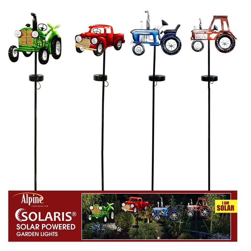 Alpine Solaris Assorted Metal 36 in. H Vintage Farm Vehicle Solar Garden Stake
